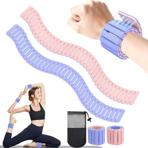 Ankle Weights & Wrist Weights Set, Set of 2 Magnetic Weighted Cuffs 0.45kg Each, Waterproof for Swimming Pilates Yoga Walking Running, Adjustable Fit Unisex Silicone Wristbands, with Storage Bag
