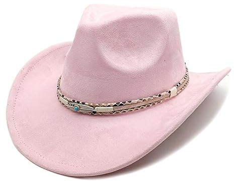 Hearda Chapeau de Cowboy pour Femme Homme, Chapeau de Cowboy Homme Femme Chapeaux Western en Daim Classique en Feutre à Larges Bords pour Décoration de Fête (NE3 Rose Clair,M)
