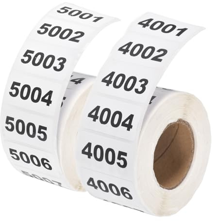 PATIKIL Inventory Number Sticker, (20x40mm, Black) (2 Roll), 4001-5000 & 5001-6000 Consecutive Number Labels Self-Adhesive 2000 Tags, Suit for - Storage/Organize/Classify