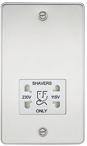 KNIGHTSBRIDGE FPAV8900PCW 115/230 V Presa piatta a doppia tensione con inserto bianco per rasoio – cromatura satinata.