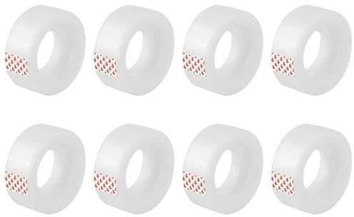 D.RECT Adhesive Tape Transparent - Pack of 8 Rolls Office Tape 19mm x 33m - Strong Adhesion Sticky Tape for School Home and Office