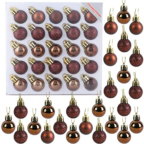 Christmas Concepts® Pack of 25-25mm Mini Christmas Tree Baubles - Shiny, Matte & Glitter Decorated Ornaments (Mocha)