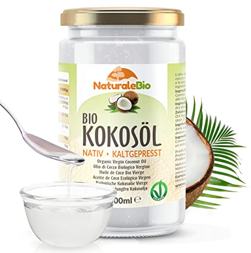 NaturaleBio Huile de Coco Bio Vierge 1000 ml. Crue et Pressée à Froid. Organique et Naturel. Huile Bio Native Non Raffinée. Pays d'origine Sri Lanka.