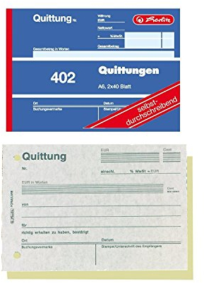 Herlitz 7876147 Quittungsblock A6 402 2x40 Blatt, selbstdurchschreibend (25er Pack)