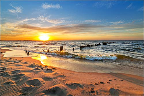 Muralo Fototapete Strand 180 x 270 cm Vlies Tapete Wandtapete Meer Himmel Sonnenuntergang Wohnzimmer Schlafzimmer Moderne Wandbilder XXL Natur Panorama Wasser Wand Dekoration