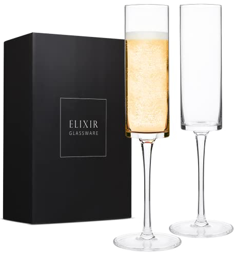 Juego de 2 copas de champán de cristal, copas de champán Prosecco, regalo moderno y elegante para mujeres, hombres, bodas, aniversarios, Navidad, cumpleaños, 180 ml, cristal 100% sin plomo