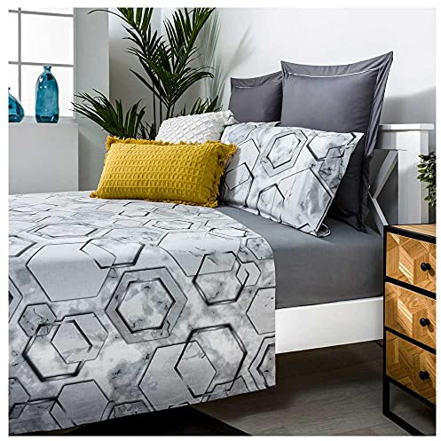 COTTON ARTean Juego sábanas Cama 150 Percal Algodón 180 Hilos MARMOL Gris