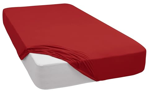 Mixibaby Spannbettlaken Jersey Spannbetttuch 100% Baumwolle Bettlaken Spannbettuch Laken 28 Farben, Größe:120 x 200 cm, Farbe:Rot