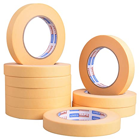 ADHES Malerkrepp Kreppband 80℃ HitzebestäNdiger Malerkrepp, Schmal Malerkreppband, Auto Karosserie-Klebeband, Zum OberfläChenschutz Beim Streichen - Hohe Temperatur, 18mmx 55m,10 Rollen, Gelb