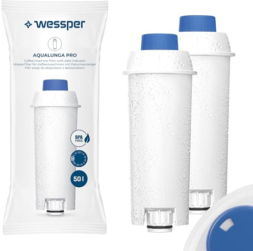 Wessper Filtro Agua para Cafetera Automatica, Filtro Cafetera Delonghi DLSC002, SER3017, ECAM, ESAM, ETAM, SECAM, Serie S, Filtro Carbon Activado para Cafetera - 2 Piezas