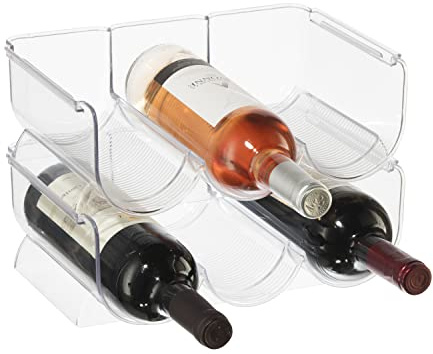 Oggi Bottle Rack for Wine, 6 Bottle Wine Storage - Stackable Wine Rack, Secure Stack Tabs. Water Bottle Storage, Wine Bottle Holder for Kitchen, Cabinet, Fridge - Each Rack Holds 3 Bottles, 2 Pack