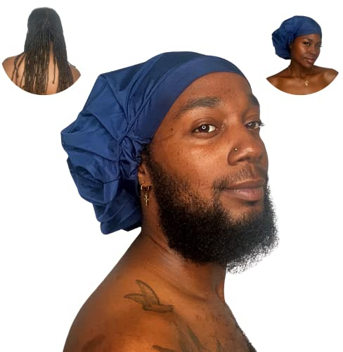 TTAT Shower Cap Extra Large for Men & Women With Braids, Dreadlocks, Locs, Afro, Coily, and Long Hair, Waterproof, Washable, Reusable & Adjustable, Great for Home, Spa, Self Care, Hotel & Salon (Blue)