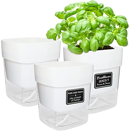 iDattel Kräutertopf Küche Set Fensterbank Selbstbewässernd, 3er Kräutertopf Blumentopf,16X17.5X14cm,Pflanzentopf mit Selbstbewässerung und Wasserspeicher für frische Küchenkräuter