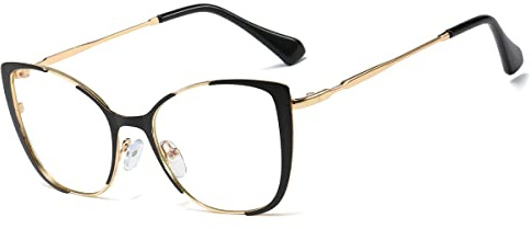 kachawoo Verres rétro œil de chat - Monture anti-lumière bleue - Vintage - Lunettes optiques - En métal, Cadre noir et doré, L