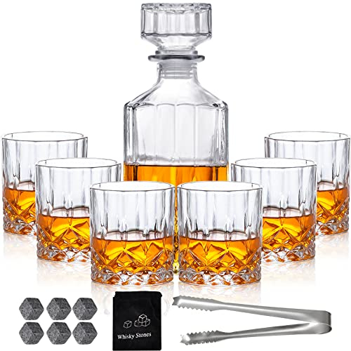Set di decanter per whisky da uomo, bicchieri da whisky e decanter con pietre di raffreddamento, in vetro trasparente, set decanter per whisky, bourbon, rum, regalo per uomini e papà