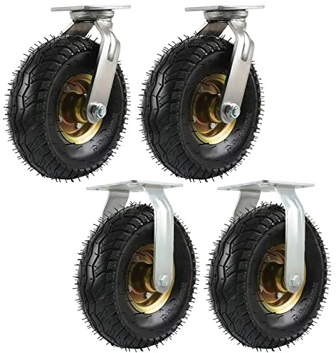 Rotelle Industriale 2 Rotelle Piastra Girevole E 2 Rotelle Piastra Fissa Ruote Per Carrello Diametro 15cm 20cm 25cm Ruota Pesanti, Silenziose Pneumatiche Rotelle ​di Gomma Con Viti ( Size : 10/250mm