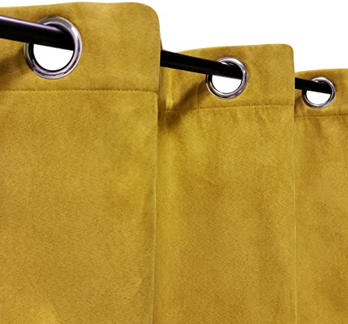 Atout Ciel Rideau suédine Thermique doublé Polaire 140x240cm prêt a Poser, Jaune Moutarde