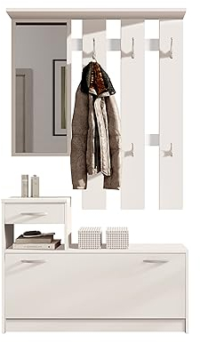 Vera Garderobe mit Spiegel weiß matt - Kompaktgarderobe, Dielenschrank, Flurschrank - 100 x 190 x 26 cm (B/H/T)