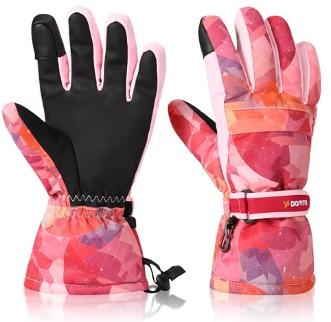 Yidomto Ski Gloves for Men Women Kids - Waterproof Thermal Winter Snow Gloves, Touchscreen Compatible for Skiing, Snowboarding, Cold Weather, Parent-Child Outdoor Activities (Pink-M)