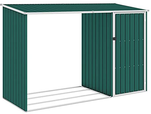 BaraSh Cobertizo jardín de leña Acero galvanizado Verde 245x98x159 cm Casetas Jardin Exterio Casetas De Jardin