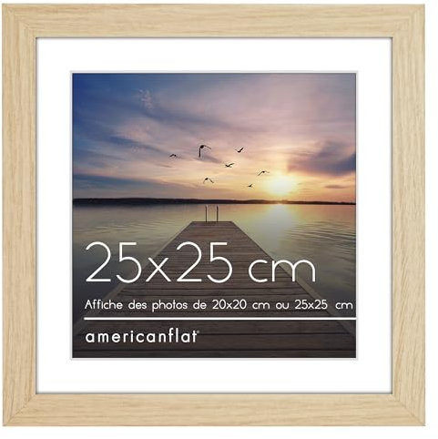 Americanflat Cornice per Foto da 20x20 cm Rovere Naturale - Cornice da Parete da 20x20 cm con Passepartout o 25x25 cm Senza Passepartout - Vetro Resistente, Cavalletto e Gancio da Parete Integrati