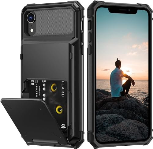 Draamvol for iPhone XR Phone Case with Card Holder Slots Armor Shockproof Flip Wallet Case Hard PU Back Soft TPU Inner Bumper Cover for iPhone XR Case, Grey