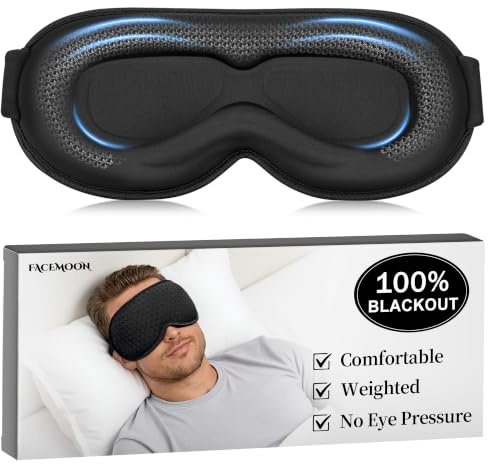 FACEMOON Blackout Eye Mask for Sleeping, Weighted Sleep Mask for Travel | 3D Deep Eye Cups, Lash-Friendly, Zero Eye Pressure, Adjustable Strap, Travel & Holiday Essentials for Women & Men, Black