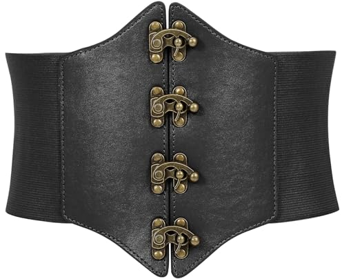 JasGood Korsett Gürtel für Damen Breiter Elastischen Korsett Waspie Gürtel Halloween Schnürkorsett Vintage Taillen Korsett für Kleider,Schwarz,93cm