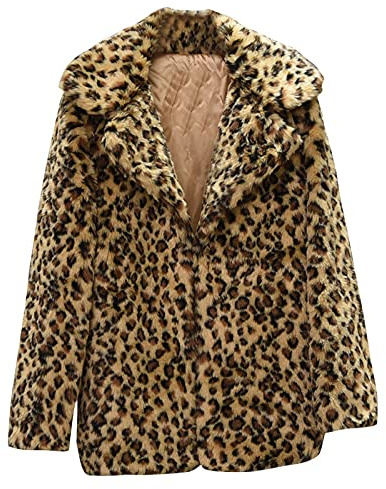 Trajes de Longitud Media Sexy Chaqueta de piel Sintética con Estampado de Leopardo Blanco como la Nieve Abrigo Midi de pelo Sintético con Estampado de Leopardo