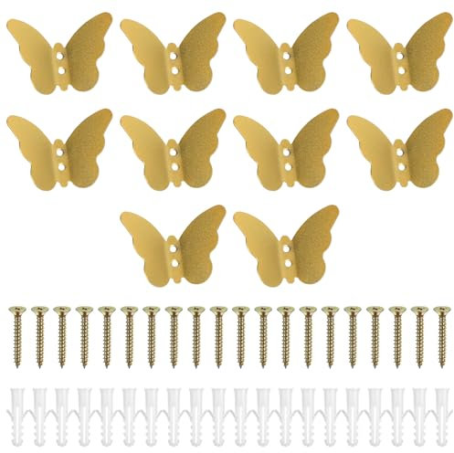 10 Stk. Garderobenhaken Gold, Kleiderhaken Wandhaken, Kreative Schmetterlings Haken Garderobe, Mantelhaken für Jacken Mäntel Schals Handtuch Schlafzimmer Badezimmer Dekoration, Gold