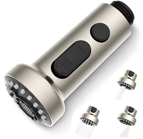 Hibbent 3 Modes Tête Robinet de Cuisine Remplacement, Douchette Rétractable en Acier Inoxydable Pur pour Mitigeur Universel G1/2, Pivotant à 360°, Filetage Mâle-Nickel Brossé.