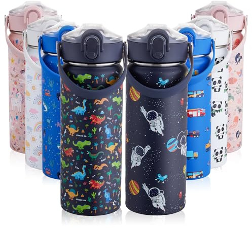 550ml Trinkflasche Kinder Edelstahl mit Strohhalm und Griff, BPA-frei, Kohlensäure Geeignet, Schule Jungen/Mädchen für Kindergarten