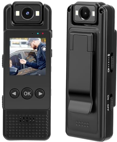 DoeDoefong Body Cam, Bodycam Polizia Professionale 1080P Con 64G, Obiettivo Orientabile 180°, 6 Ore di Autonomia, Mini Telecamera Dash Cam Videocamera, Fotocamera per Conferenze Viaggio