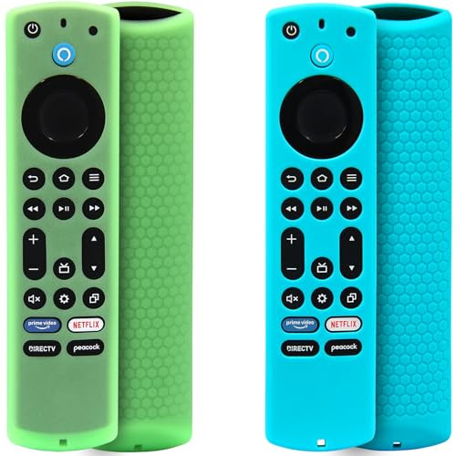 Fundas de silicona para mando Alexa Voice Remote Fire TV Stick 4K Max (2ª) / Insignia/Pioneer/Omni (QLED) (2 unidades, verde, turquesa, brillante)