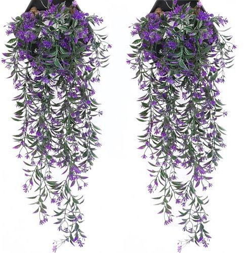 DabbOo 2 Pezzi Piante Finte Che Sembrano Vere Piante Sospese Artificiali Piante Finte da Interno Cadenti Artificial Hanging Flowers Adatte per la Decorazione Giardino Matrimonio Festa (Viola 74 Cm)
