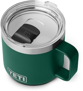 YETI Rambler 14 oz Ceramic Lined Stackable Mug, Vacuum Insulated, Stainless Steel with MagSlider Lid, Black Forest Green