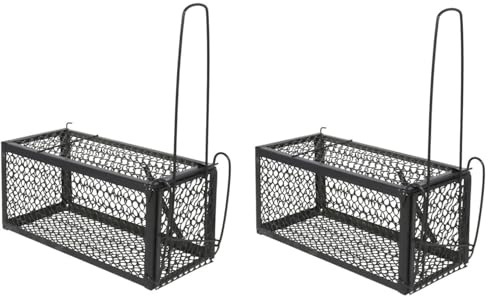 Trampa para Ratones, Set de 2 Unidades, Jaula Metálica, 23x11x27 cm, Negro