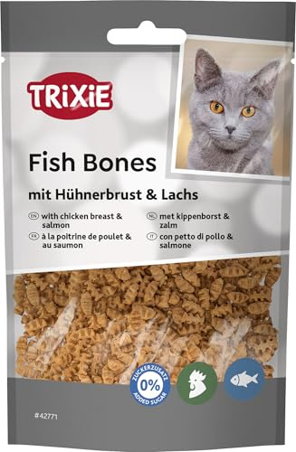 Trixie Katzensnack Fish Bones aus ausgewählten Zutaten 50 g, leckere Katzenleckerlis mit Hühnerbrust & Lachs - 42771