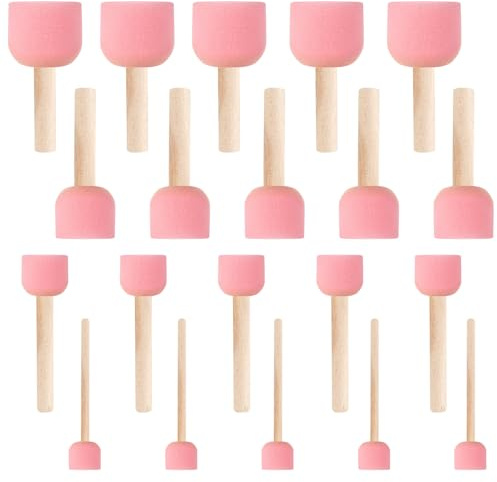 20 Pcs Round Sponges Brush Set, Foam Paint Brushes 4 Sizes Paint Tools Painting Sponges for Acrylic, Painting Tools for Kids Arts and Crafts Art Sponge with Wooden Handle Foam Stencil Brushes, Pink
