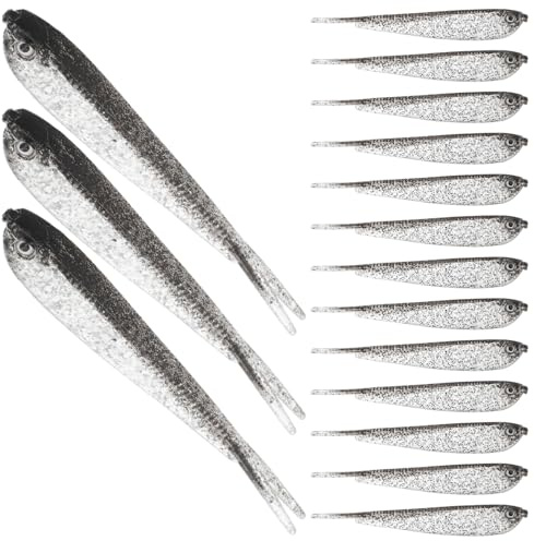 FOMIYES Lot de 60 Leurres Souples Gris Imitation Poisson en PVC Souple Appâts Artificiels pour Pêche au Bar en Eau Douce et Salée Matériel de Pêche