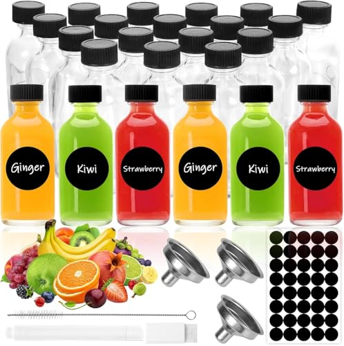 MWZEAUL 24Pz. Bottigliette di Vetro Piccole, 60ml Bottigliette per Liquori Riutilizzabili con Senza Perdite di Tappo, Mini Bottiglie Alcolici Bottiglie Vetro per Liquore Decorazione Matrimoniale
