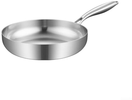 Elchuiaby Sartén de acero inoxidable 304 con fondo plano, óptima para cocinar panqueques y filetes, mango ergonómico para un agarre cómodo y natural para una fácil liberación de alimentos