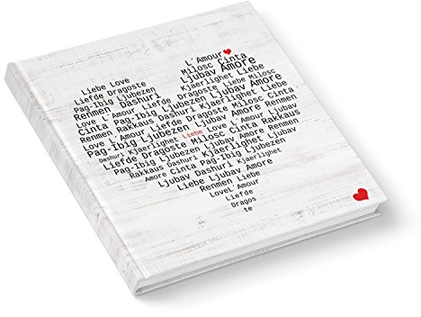 Libro degli ospiti con cuore in rosso e bianco, utilizzabile anche come quaderno o diario, copertina rigida, 164 pagine, 21 x 21 cm