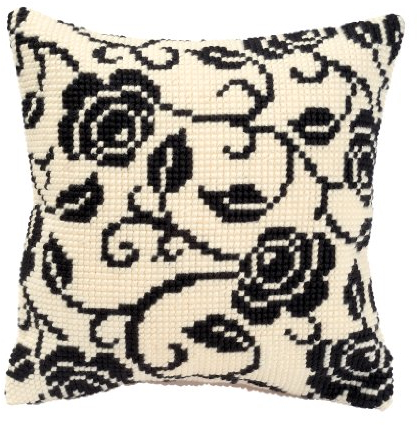VERVACO Kreuzstich Stickpackungen Kissen Stickerei Set Anfänger Vorgedruckt Rosen in Schwarz und Weiß DIY Set Kreativ Set Für Erwachseneca. 40 x 40 cm Bastelset Handwerker Haus Dekoration