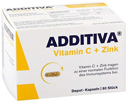 ADDITIVA Vitamin C + Zink – Depot-Kapseln für Immunsystem & Zellschutz – Hochdosiertes Vitamin C 300 mg + Zink – Apotheken-Qualität