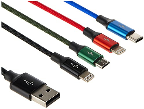 Baseus 4in1 Charging Cable 2x Lightning, USB-C and Micro-USB (1.2m cable suitable for iPhone 12, iPhone 11, iPhone XS, iPhone 6, Android, and many more), Black