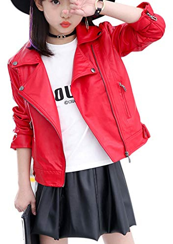 Elife Girls Fashion PU Leather Motorcycle Jacket Children's Outerwear Slim Coat red 11-12Y …
