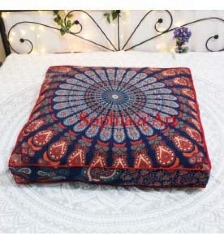 Sophia Art Indisches Mandala Bodenkissen quadratisch Ottoman Pouf Tagesbett übergroß Kissenbezug Baumwolle Sitzkissen Ottoman Poufs Hundebett Haustierbett (lila)
