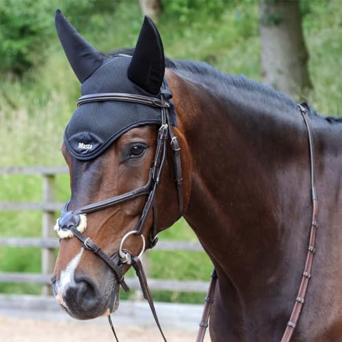 Protechmasta Airmesh Fly Veil with Soundproof Ears - Ceramic Infused FIR Lining, Breathable & Lightweight - Encourages Calm & Focus in Horses - Hook & Loop Fastening - Black - COB
