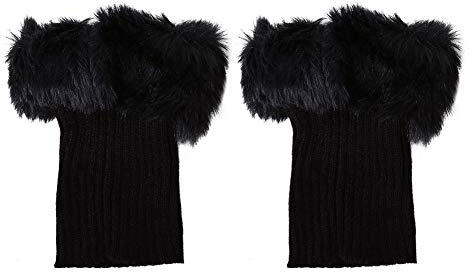 VGEBY Jambières thermiques d'hiver avec revers en fausse fourrure, manchons tricotés pour bottes, leggings extensibles pour temps froid pour femmes et hommes (noir)